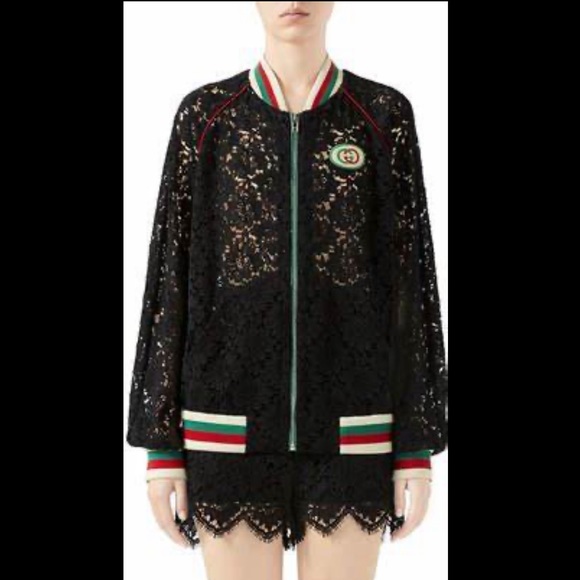 GUCCI 🌟 Floral Guipure Lace Bomber Jacket in Black—NWT - Picture 3 of 17